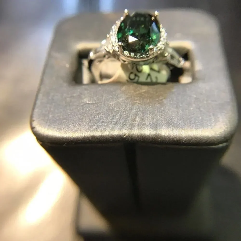 Ring 925 Sz6 Oval Diopside Circle Diamonds 2 Baguette (All Stones Simulated)